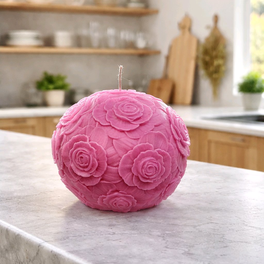 Rose Scented Floral Sphere Candle